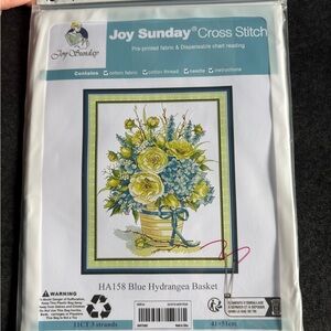 Joy Sunday Yellow and Blue Hydrangea Basket Cross Stitch Kit BG